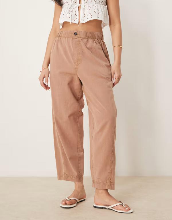 エイソス レディース ボトムス 心地好いズボン下 ズボン下 リネン ASOS DESIGN washed linen look pants インチ mocha Mocha モカ