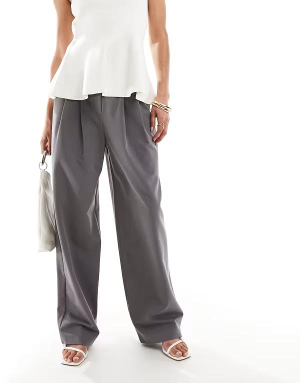ミスセルフフリッジ レディース ボトムス カジュアルパンツ ワイドレッグ パンツ Miss Selfridge tailored wide leg pants DARK GRAY グレー｜ReVida 店