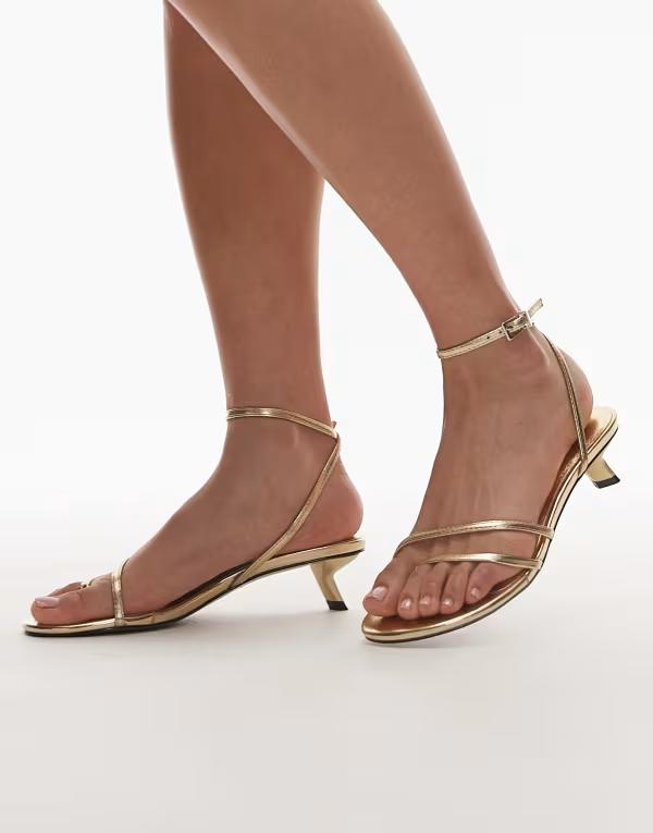 トップショップ レディース シューズ サンダル ヒール Topshop Isme strappy kitten heels GOLD ゴールド｜ReVida 店