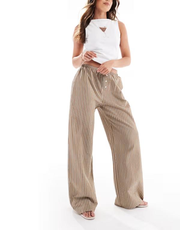 デイジーストリート レディース ボトムス カジュアルパンツ パンツ Daisy Street pull on boxer style pants stripes Brown Stripe ブラウン