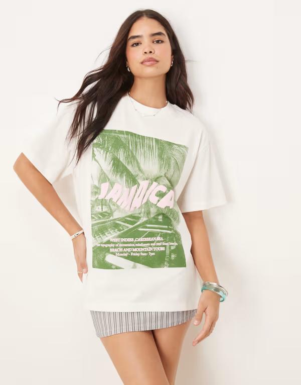 エイソス レディース トップス Tシャツ グラフィック ASOS DESIGN heavyweight oversized T-shirt with Jamaica location graphic in cream CREAM クリーム