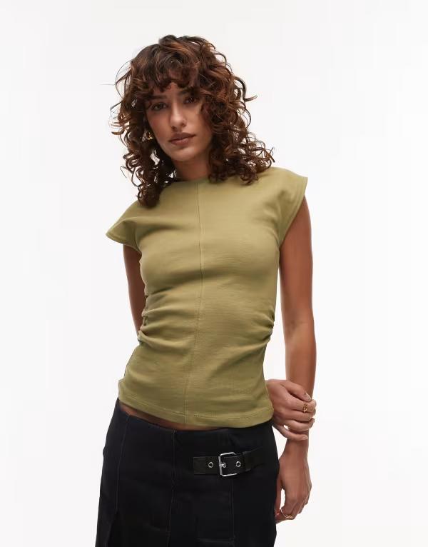いの一番販売店 レディース トップス より良い Topshop cinch waist structured top インチ light khaki Light khaki カーキ