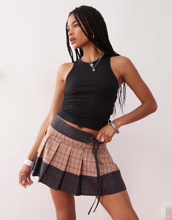 コルージョン レディース ボトムス スカート プリーツ COLLUSION pleated micro skirt in plaid check チェック