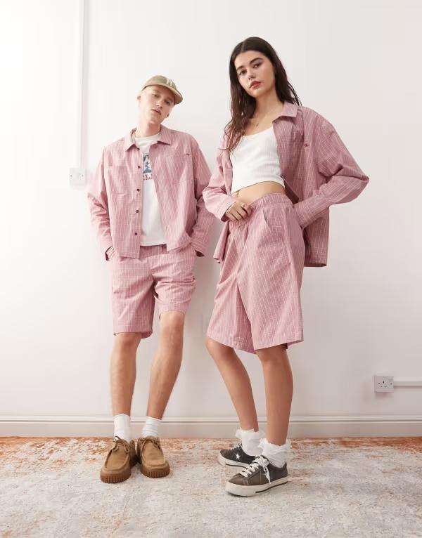リクレイム ヴィンテージ レディース ボトムス ハーフパンツ・ショーツ ショートパンツ Reclaimed Vintage unisex longline shorts plaid - part of a set Red check レッド