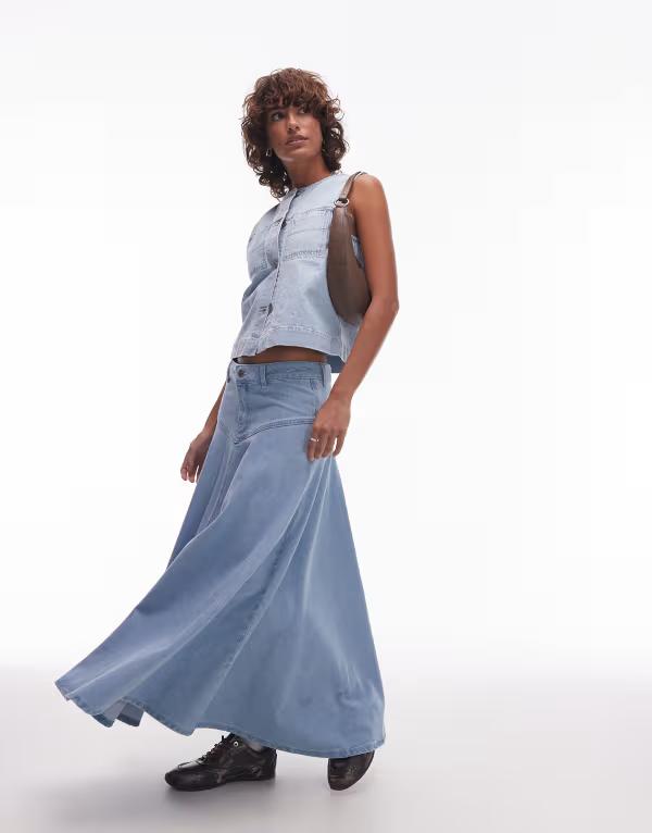 トップショップ レディース ボトムス スカート デニム マキシ Topshop denim yoke front maxi skirt in bleach Bleach デニム