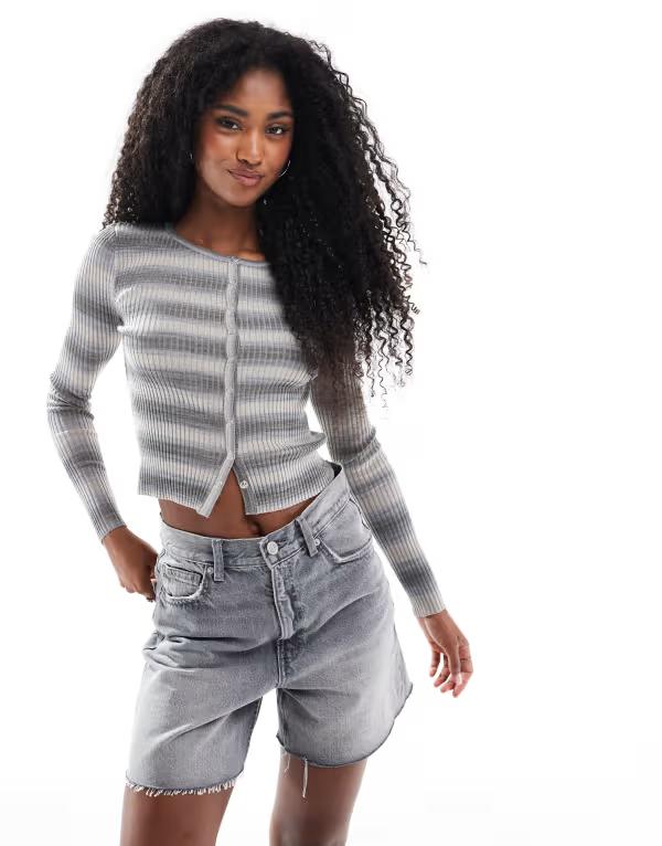 コットンオン レディース アウター ジレー リブニット 綿織物 編み物 Cotton:On Cotton On everfine rib knit cardigan spacedye Gray space dye 薄墨色 レディースファッション-トップス-カーディガン・ボレロ