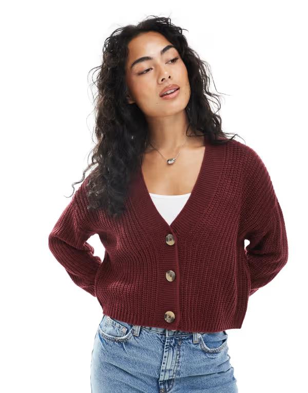 オンリー レディース アウター カーディガン リブニット ニット ONLY rib knit cardigan Cabernet バーガンディ｜ReVida 店