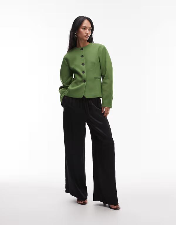 トップショップ レディース アウター ジャケット・ブルゾン ブレザー Topshop ovoid sleeve blazer top green グリーン
