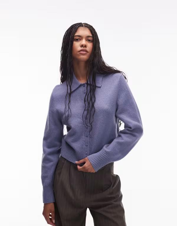 アンドアザーストーリーズ レディース アウター カーディガン ニット & Other Stories knit cardigan with collar and button front in heathered Blue melange ブルー