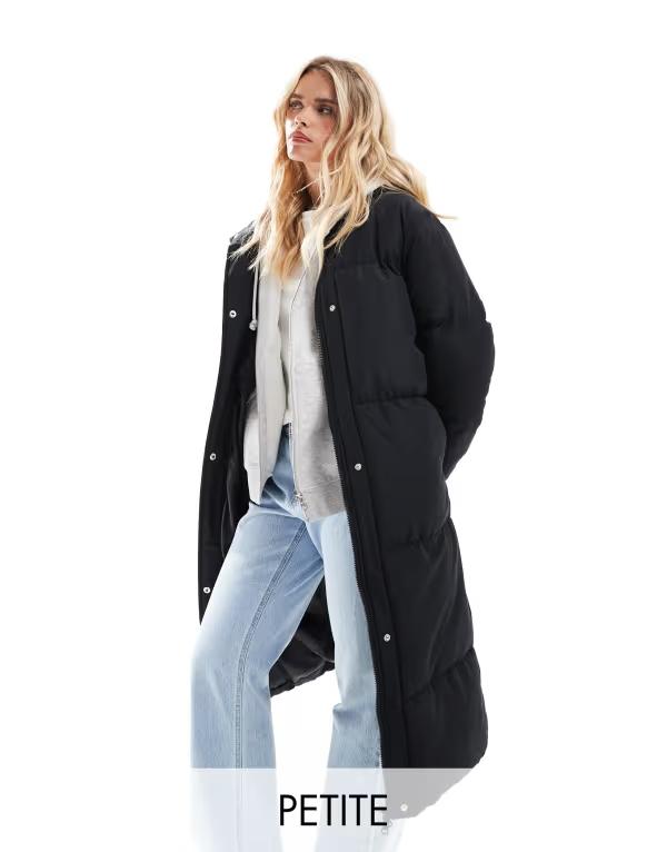 スリードベア レディース アウター コート プチ マキシ Threadbare Petite maxi puffer coat with hood Black ブラック|ReVida 店