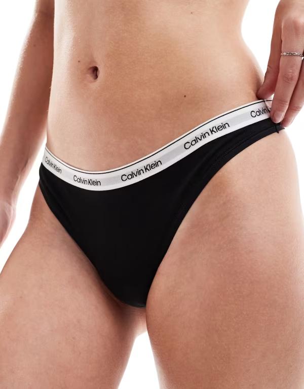 カルバンクライン レディース アンダー御召しもの ブリーフズボン下 ローライズ ロゴタイプ Calvin Klein modern logo low rise thong Black 黒いこと