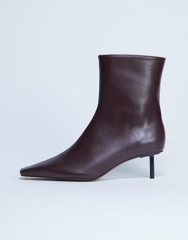 トップショップ レディース シューズ ブーツ・レインブーツ アンクル ブーツ レザー ヒール Topshop Narla premium real leather high pin heeled ankle boots Burgundy バーガンディ|ReVida 店