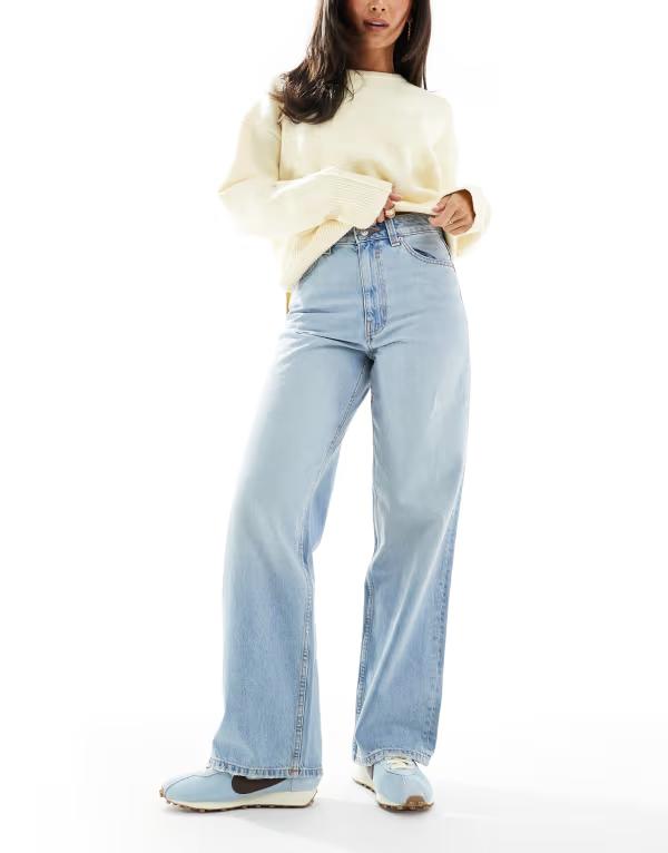 エイソス レディース ボトムス ジーンズズボン下 ワイドレッグ デニム ASOS DESIGN wide leg dad jeans インチ light wash Light Wash