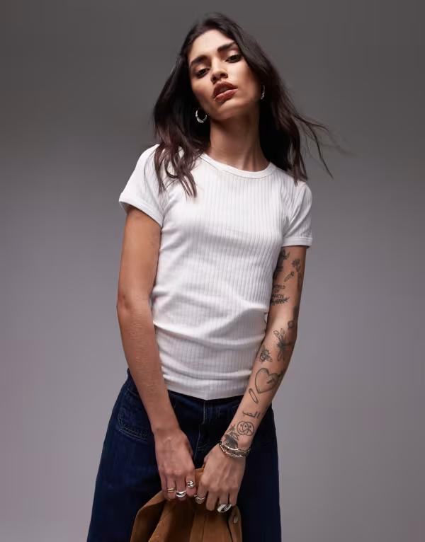 トップショップ レディース トップス Tシャツ Topshop wide rib tee WHITE ホワイト