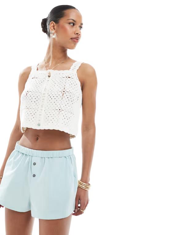 オンリー レディース トップス シャツ クロップド ONLY crochet cropped top in cream EGRET クリーム