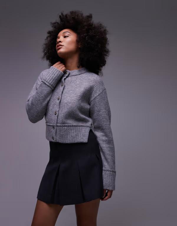 コルージョン レディース アウター カーディガン クルーネック ニット COLLUSION fluffy knit crew neck cardigan Gray グレー｜ReVida 店