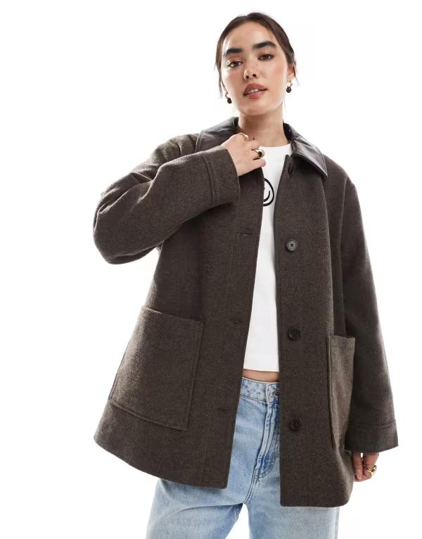エイソス レディース アウター 上衣・上衣 なめし革 上衣 ASOS DESIGN leather look collar formal jacket with quilt lining インチ mocha Brown 赤銅色