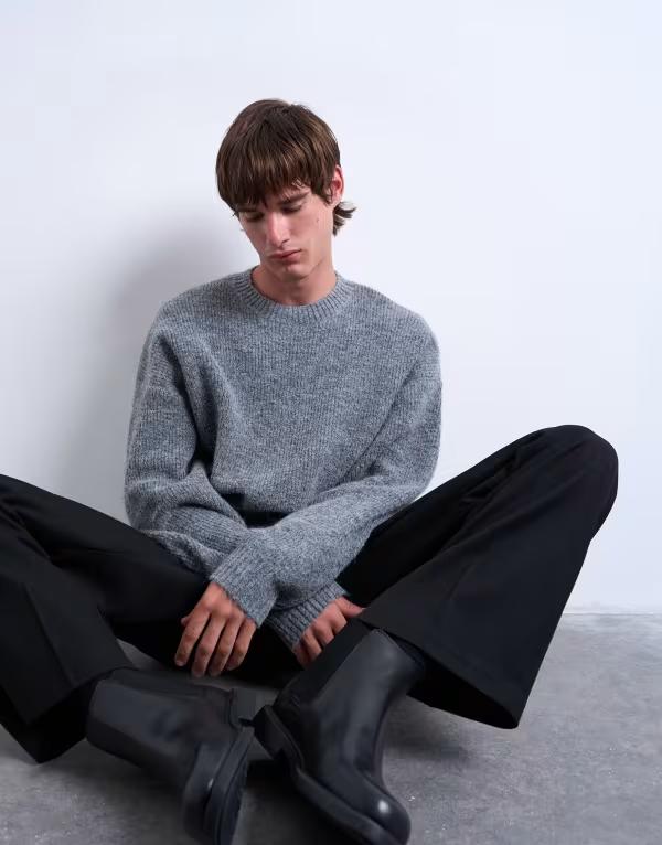 トップマン メンズ アウター ニット・セーター オーバーサイズフィット クルーネック セーター Topman oversized fit crew neck sweater in charcoal CHARCOAL チャコール