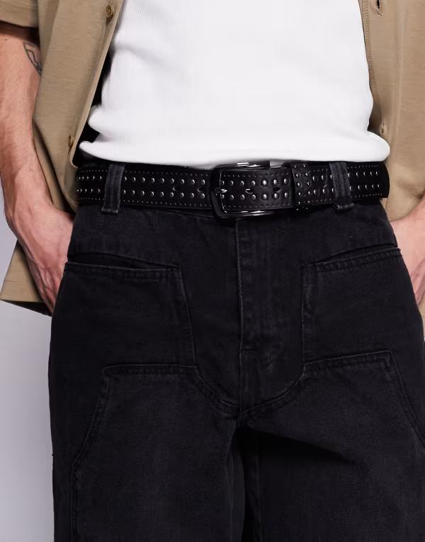 エイソス メンズ 付属品 胴締め ASOS DESIGN studded and stamped belt Black 黒いこと