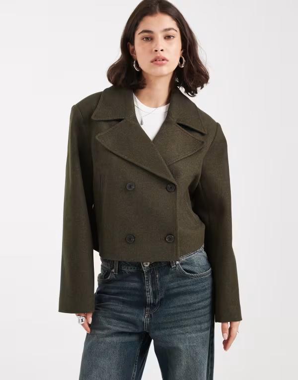 エイソス レディース アウター コート クロップド ASOS DESIGN cropped formal pea coat in olive Olive オリーブ