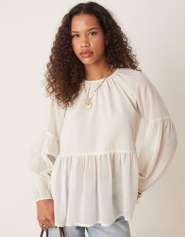 エイソス レディース トップス シャツ ASOS DESIGN long sleeve floaty smock top in cream cream クリーム