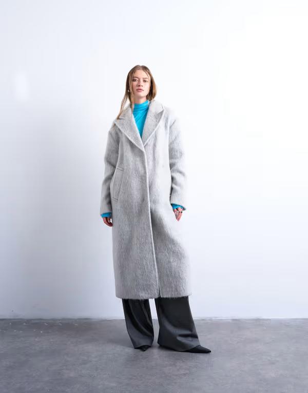 トップショップ レディース アウター コート ドロップショルダー ウール Topshop brushed unlined drop shoulder clean throw-on coat with wool heather gray heather グレー｜ReVida 店
