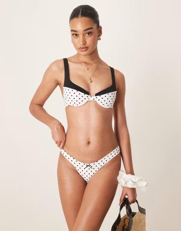 フリーソサエティ レディース 水着 ボトムスのみ ドット柄 ドット Free Society polka dot high leg bikini bottom White ホワイト