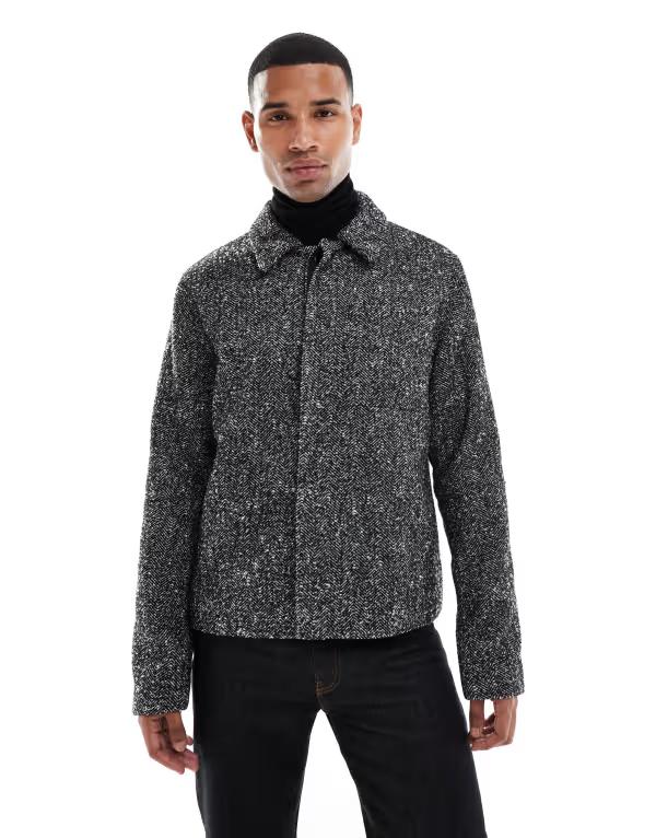 エイソス メンズ アウター ジャケット・ブルゾン ウール ASOS DESIGN wool look shacket herringbone Black Herringbone ブラック