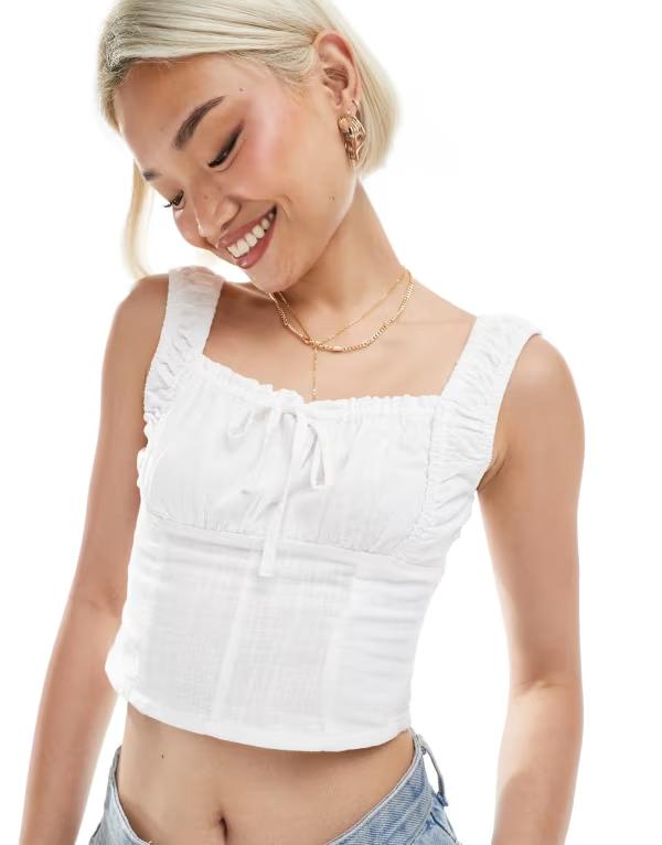 コットンオン レディース トップス シャツ コットン Cotton:On Cotton On Cara corset top WHITE ホワイト