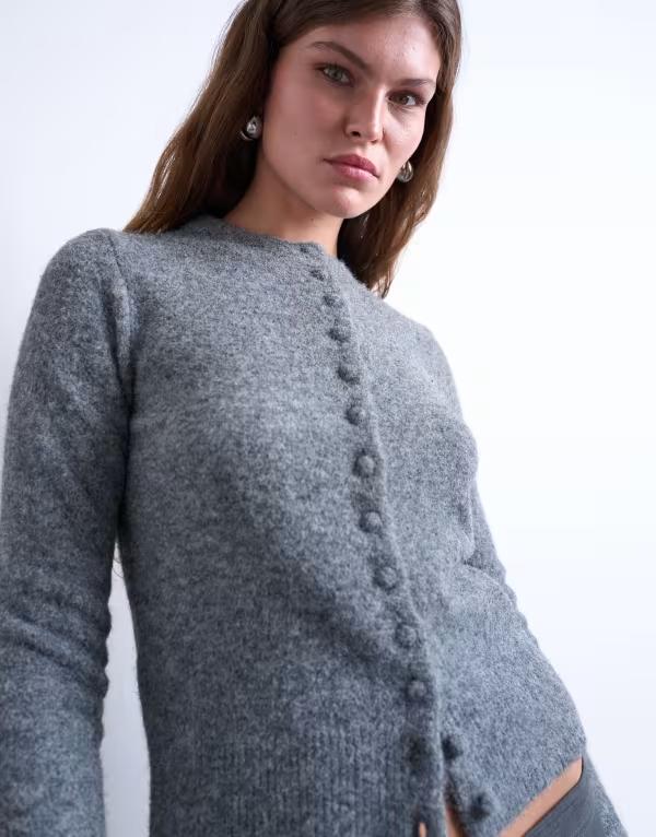 トップショップ レディース アウター カーディガン ニット Topshop knit covered button cardigan gray グレー