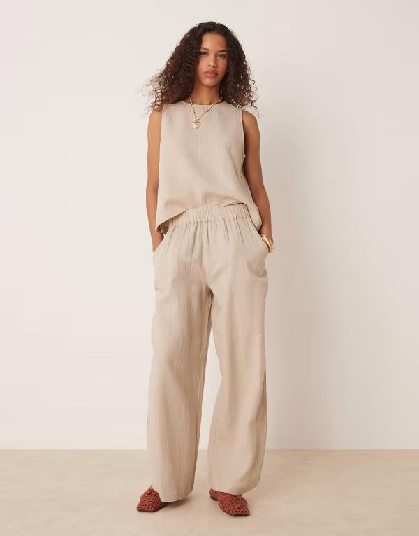 ヴィラ レディース ボトムス カジュアルパンツ ワイドレッグ パンツ VILA crinkle wide leg pants - part of a set Feather gray グレー