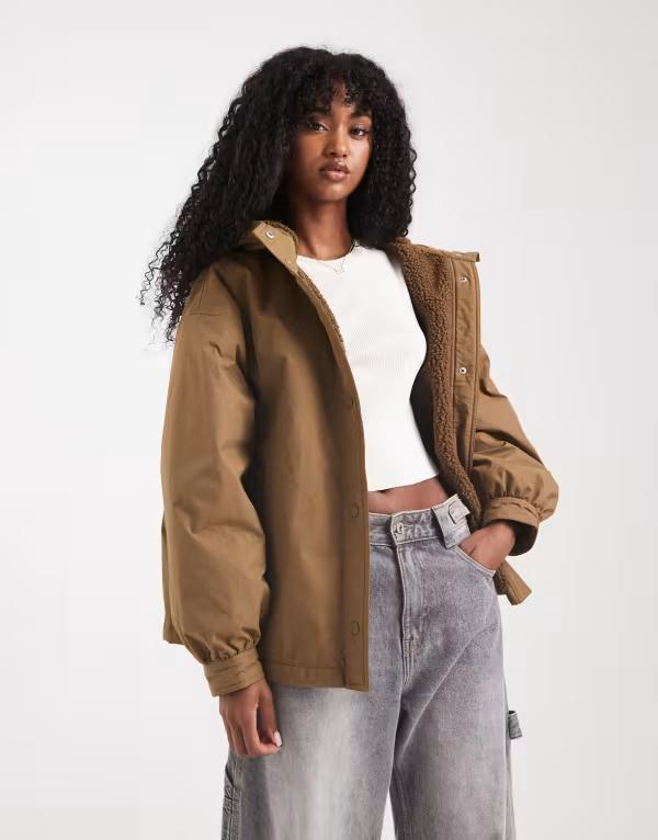 エイソス レディース アウター 上衣・上衣 厚地の外套 フリース ASOS DESIGN oversized fleece lined rain coat インチ olive Khaki カーキ