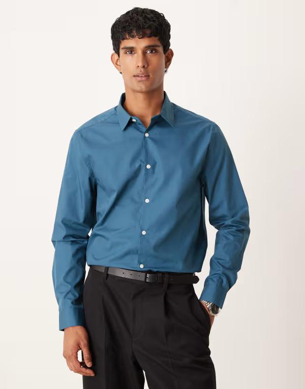 エイソス メンズ トップス シャツ ASOS DESIGN regular poplin shirt in teal TEAL ティール
