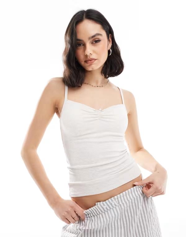 コットンオン レディース トップス シャツ コットン Cotton:On Cotton On rosette detail cami sleep top in cream heather Cream marl クリーム