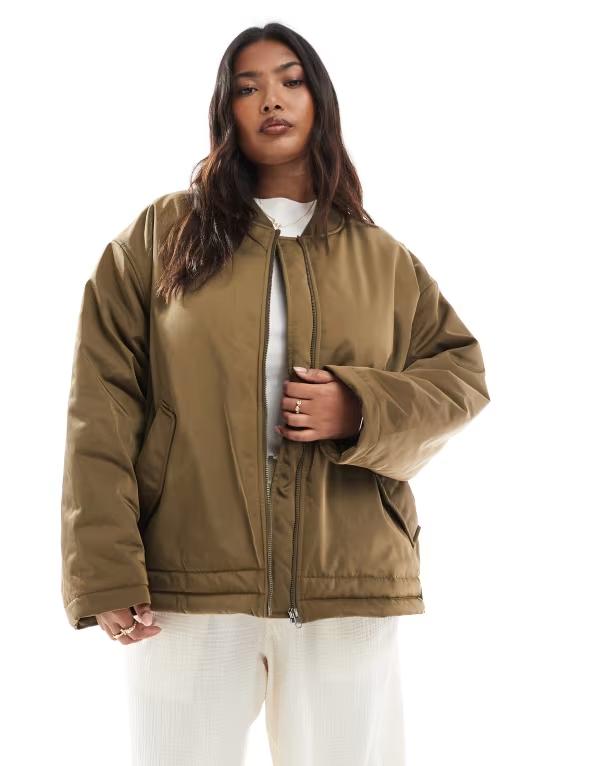 エイソス レディース アウター 上衣・上衣 上衣 ASOS Curve ASOS DESIGN Curve MA1 clean bomber jacket Khaki カーキ