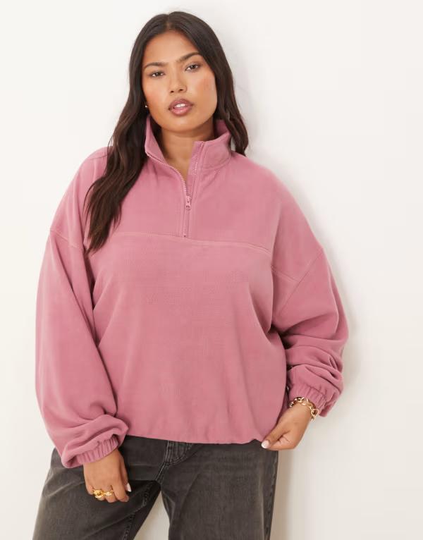 エイソス レディース アウター パーカー・スウェット ハーフジップ フリース ASOS Curve ASOS DESIGN Curve half zip polar fleece in rose PINK ピンク
