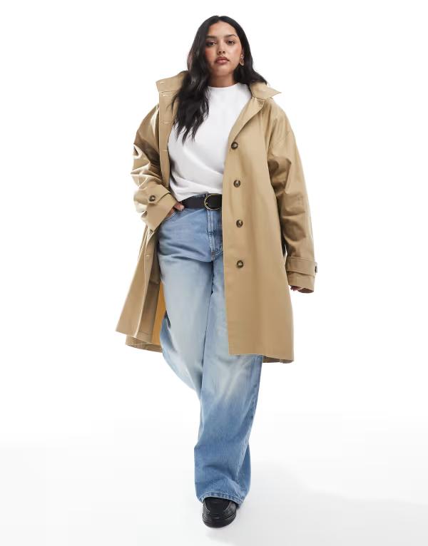 エイソス レディース アウター 上衣・上衣 厚地の外套 ASOS Curve ASOS DESIGN Curve hooded washed trench coat インチ stone Oatmeal オートミール