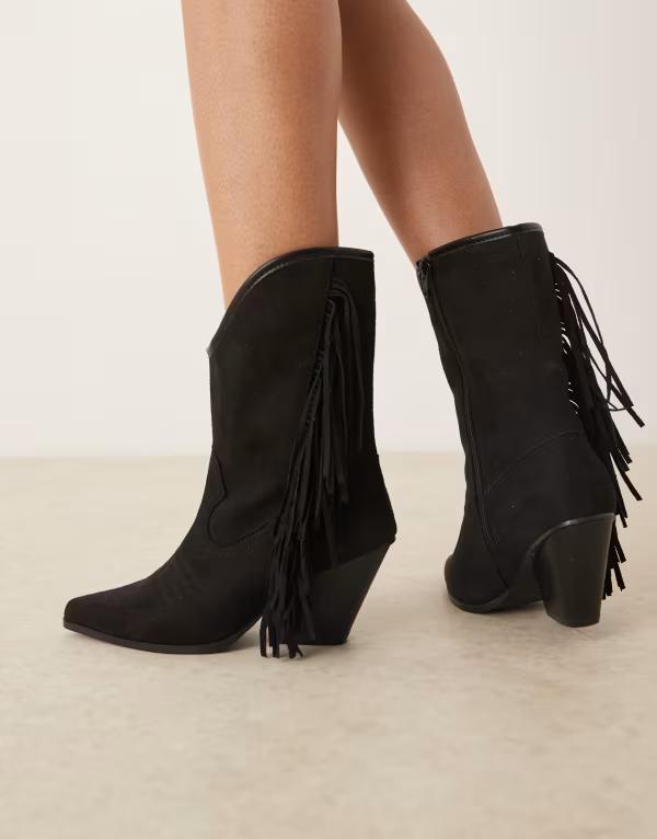 グラマラス レディース シューズ ブーツ・レインブーツ フリンジ Glamorous fringe western knee boots Black ブラック