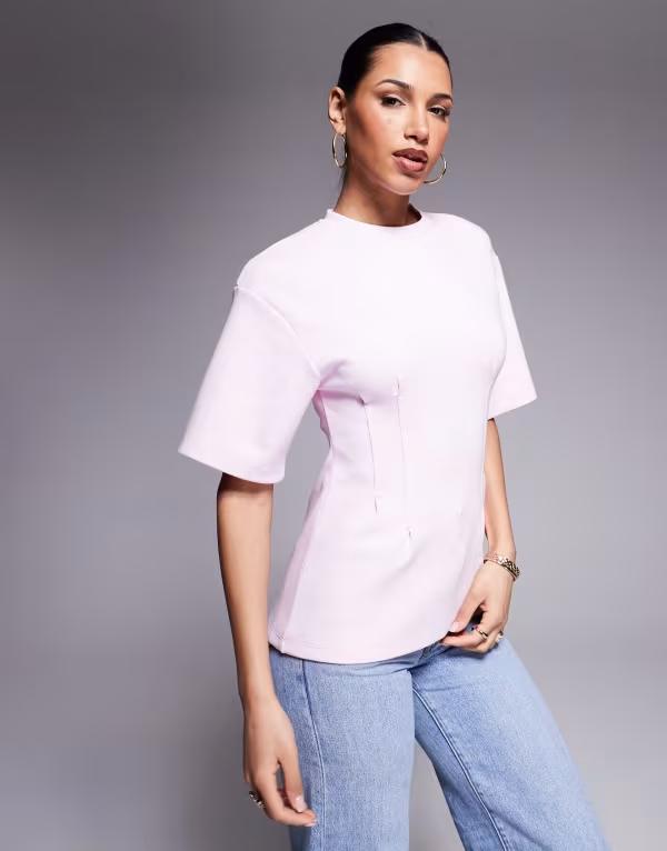 エイソス レディース トップス シャツ Tシャツ ASOS DESIGN cinched detail interlock oversized tee PINK ピンク