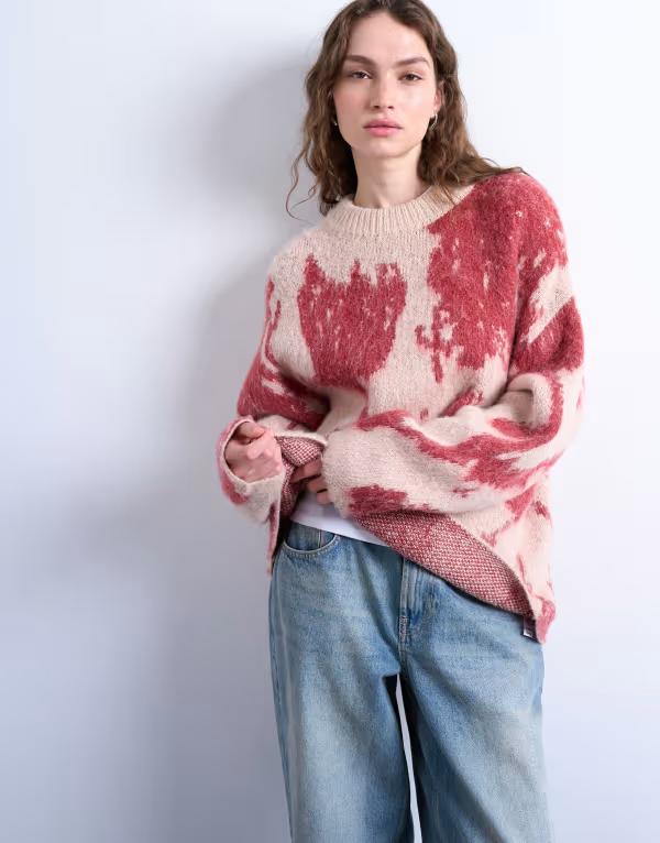 トップショップ レディース アウター ニット・セーター フラワー柄 セーター ニット フラワー Topshop knit blurred floral sweater pink ピンク 17,870円