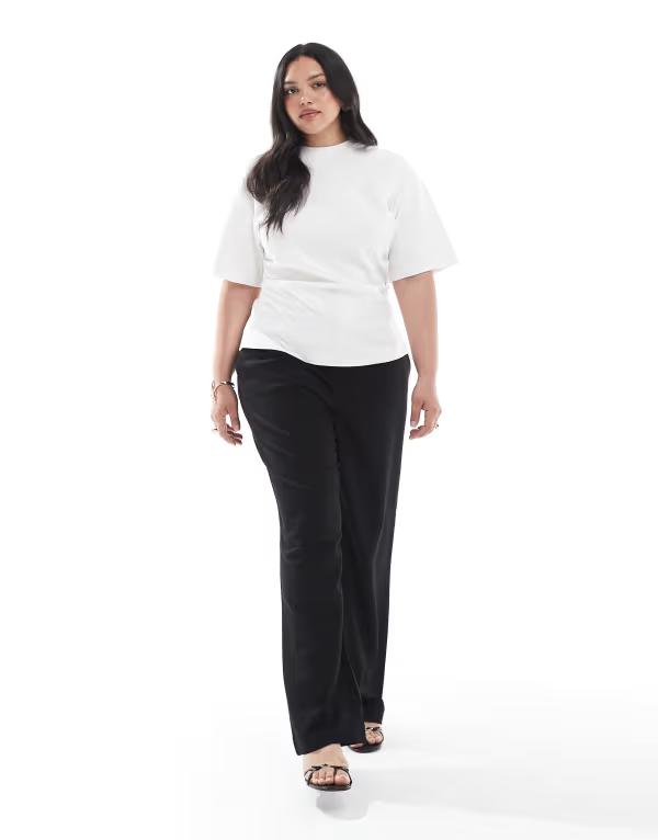 オンリーカーブ レディース ボトムス カジュアルパンツ ハイウエスト パンツ ONLY Curve high waist tailored pants Black ブラック