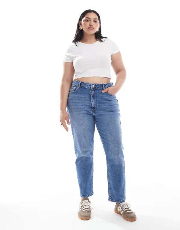 オンリーカーブ レディース ボトムス デニムパンツ ストレート ジーンズ ONLY Curve Emily straight leg jeans in mid Medium blue ブルー｜ReVida 店 16,860円