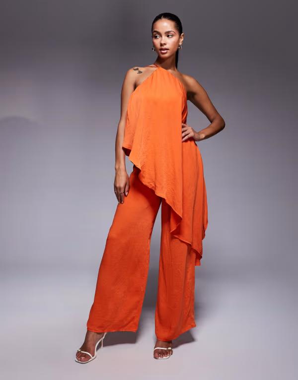 エイソス レディース トップス ワンピース サテン ジャンプスーツ ホルター ASOS DESIGN halter double layer jumpsuit in washed satin RED レッド 14,336円