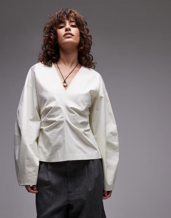 トップショップ レディース トップス タンクトップ Topshop cinch barrel sleeve top in ecru Ecru エクリュ