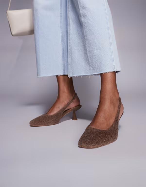 シミ レディース シューズ ヒール SIMMI Shoes Simmi London Dorothy slingback heeled shoes in dark beige faux pony Dark Beige Faux Pony ベージュ