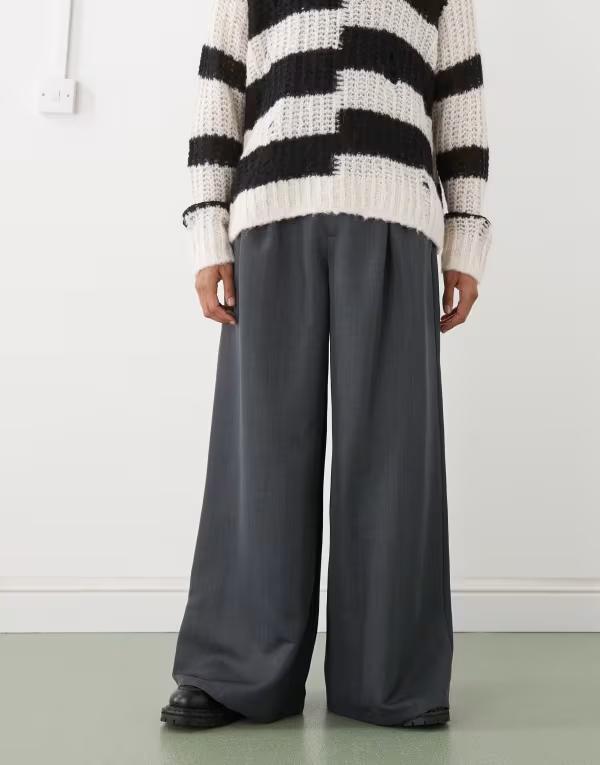 コルージョン メンズ ボトムス カジュアルパンツ ワイドレッグ パンツ COLLUSION tailored wide leg pants Gray グレー｜ReVida 店