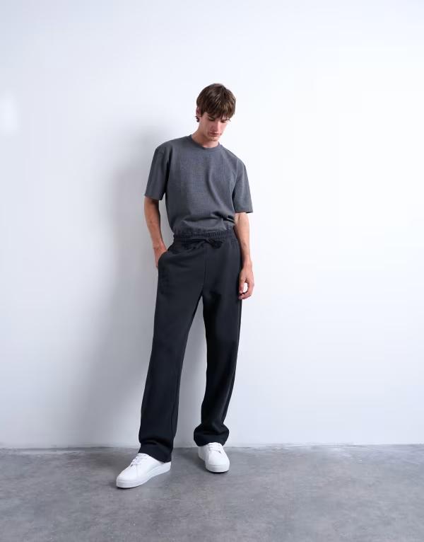 トップマン メンズ ボトムス カジュアルパンツ ストレート パンツ スウェットパンツ Topman heavyweight straight leg sweatpants Black ブラック