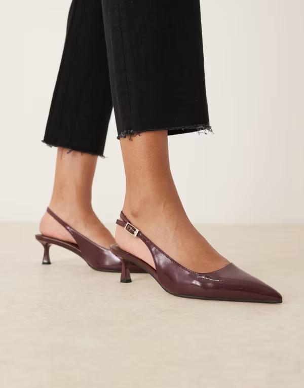 エイソス レディース シューズ 踵 ASOS DESIGN Skip slingback kitten heel shoes patent BURGUNDY PATENT バーガンディ