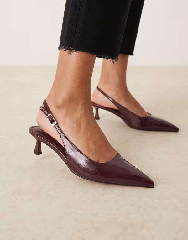 エイソス レディース シューズ 踵 ASOS DESIGN Wide Fit Skip slingback kitten heel shoes patent Burgundy patent バーガンディ