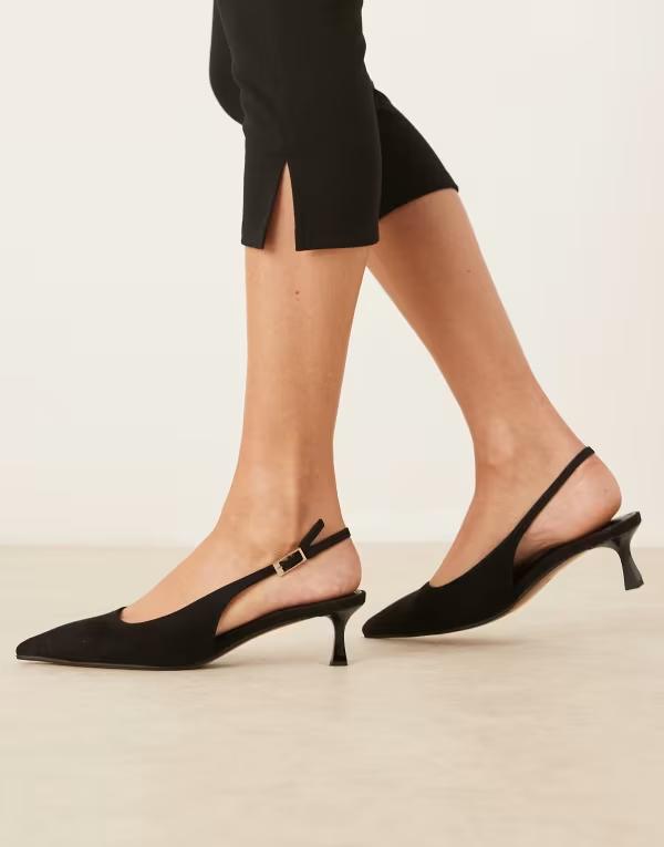 エイソス レディース シューズ 踵 スエードクロス ASOS DESIGN Skip slingback kitten heel shoes suedette Black suedette 黒いこと